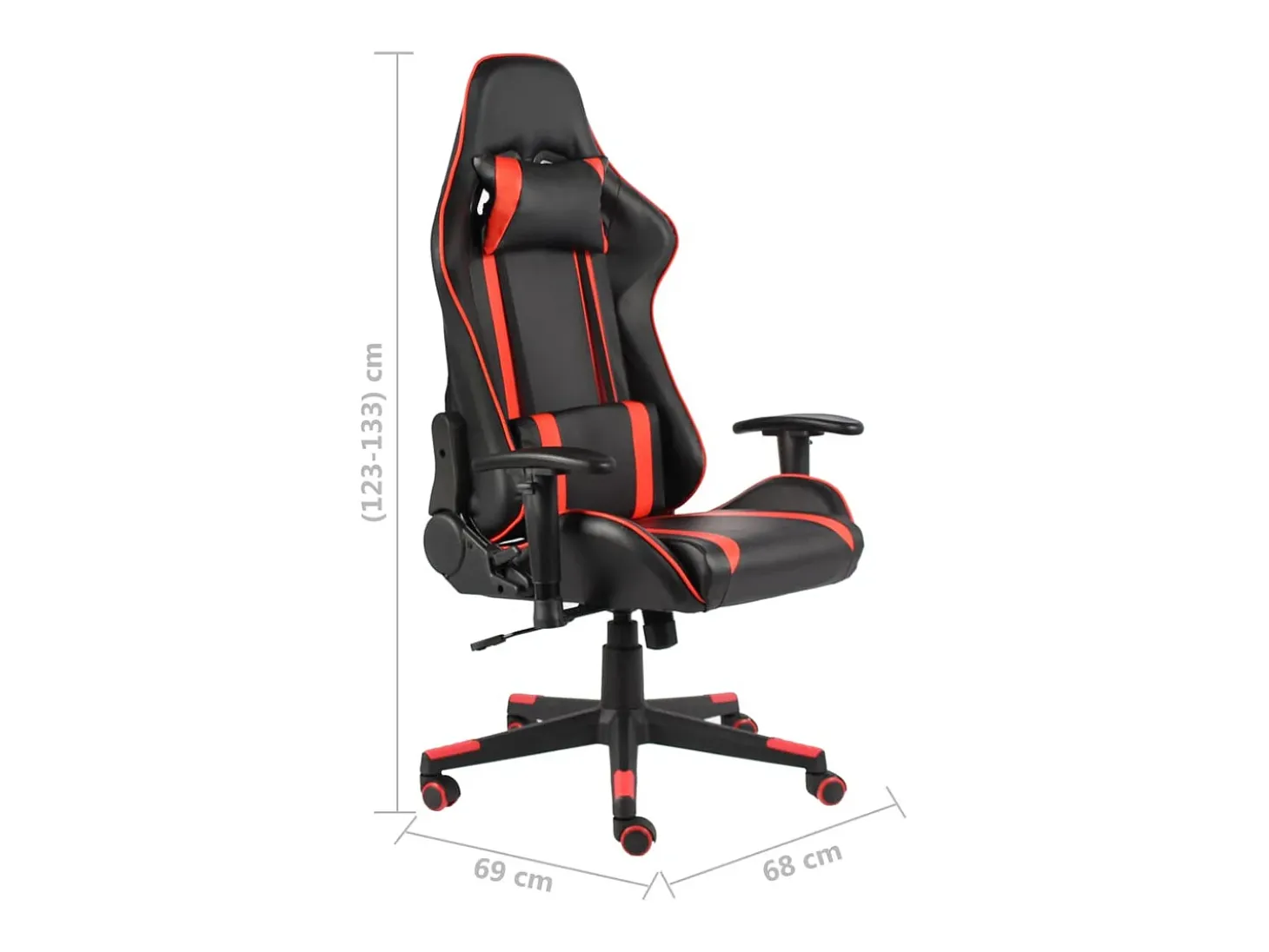 Cadeira de gaming giratória PVC vermelho
