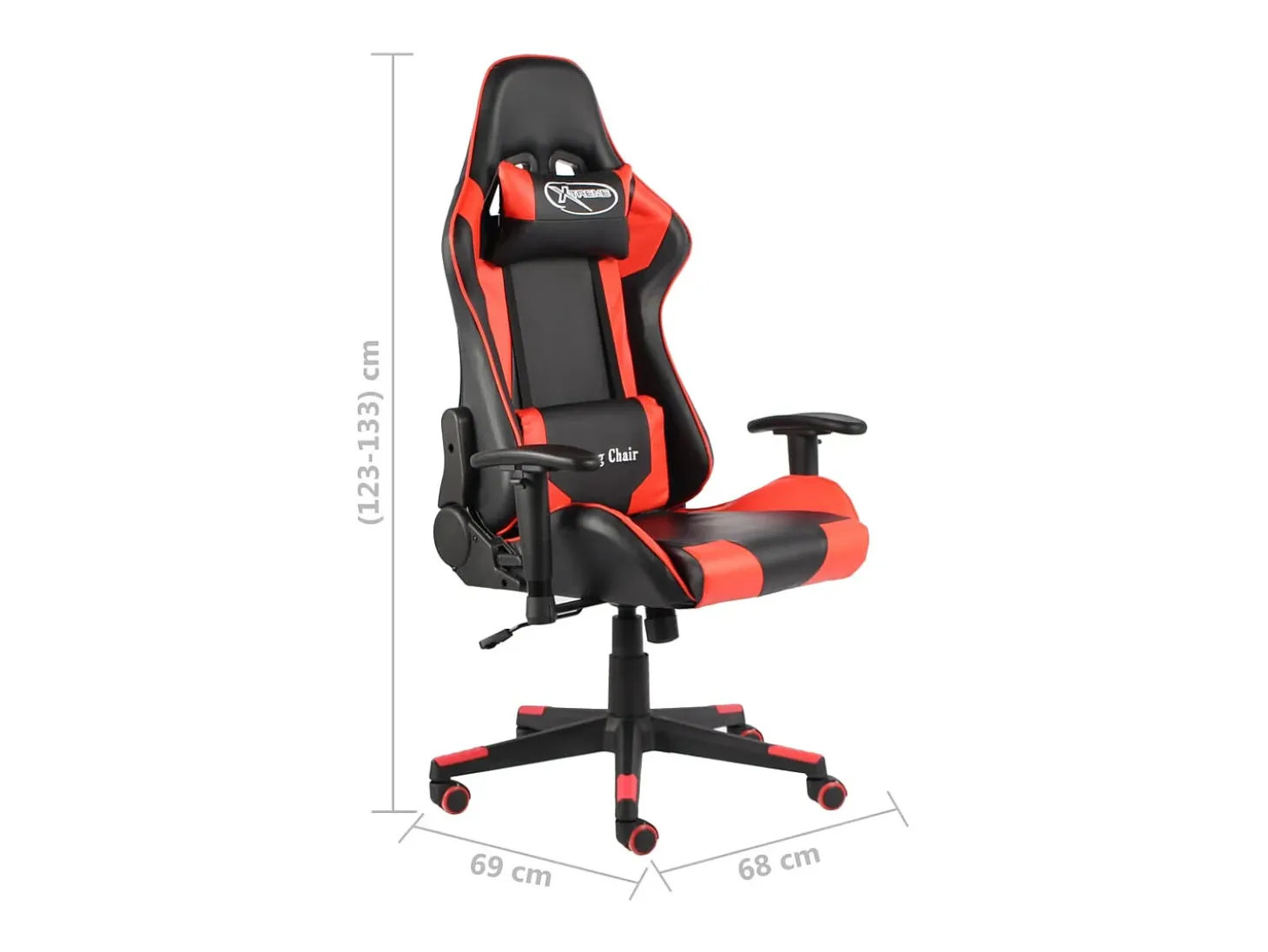 Cadeira de gaming giratória PVC vermelho