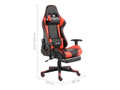 Cadeira de gaming giratória com apoio de pés PVC vermelho