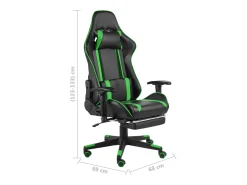 Cadeira de gaming giratória com apoio de pés PVC verde