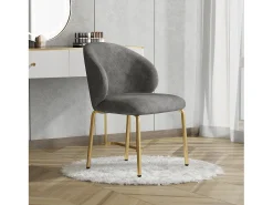 Cadeira de jantar - 47,5 x 56 x 74 cm - cadeira para penteadeira - pés dourados - chenille - cinza