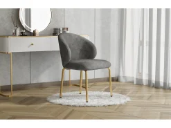 Cadeira de jantar - 47,5 x 56 x 74 cm - cadeira para penteadeira - pés dourados - chenille - cinza