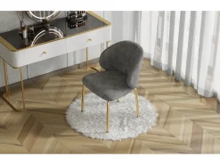 Cadeira de jantar - 47,5 x 56 x 74 cm - cadeira para penteadeira - pés dourados - chenille - cinza