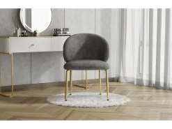 Cadeira de jantar - 47,5 x 56 x 74 cm - cadeira para penteadeira - pés dourados - chenille - cinza