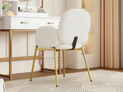 Cadeira de jantar - 55 x 64,5 x 88 cm - cadeira para penteadeira - pés dourados - veludo - bege