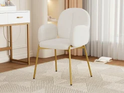 Cadeira de jantar - 55 x 64,5 x 88 cm - cadeira para penteadeira - pés dourados - veludo - bege