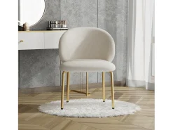 Cadeira de jantar - 47,5 x 56 x 74 cm - cadeira para penteadeira - pés dourados - chenille - bege