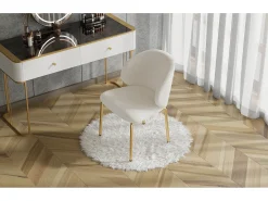Cadeira de jantar - 47,5 x 56 x 74 cm - cadeira para penteadeira - pés dourados - chenille - bege