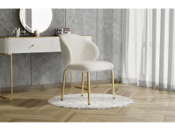 Cadeira de jantar - 47,5 x 56 x 74 cm - cadeira para penteadeira - pés dourados - chenille - bege
