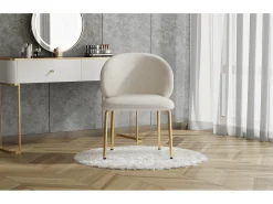 Cadeira de jantar - 47,5 x 56 x 74 cm - cadeira para penteadeira - pés dourados - chenille - bege