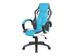 Cadeira de jogos Caloundra, Poltrona de jogos para adultos, Cadeira de mesa, 66x61h104/114 cm, Azul claro e branco