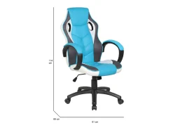 Cadeira de jogos Caloundra, Poltrona de jogos para adultos, Cadeira de mesa, 66x61h104/114 cm, Azul claro e branco