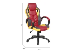 Cadeira de jogos Caloundra, Poltrona de jogos para adultos, Cadeira de mesa, 66x61h104/114 cm, Vermelho e Amarelo