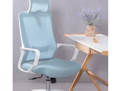 Cadeira de secretária ergonómica em mesh respirável e apoio de cabeça ajustável - Mesh - Azul