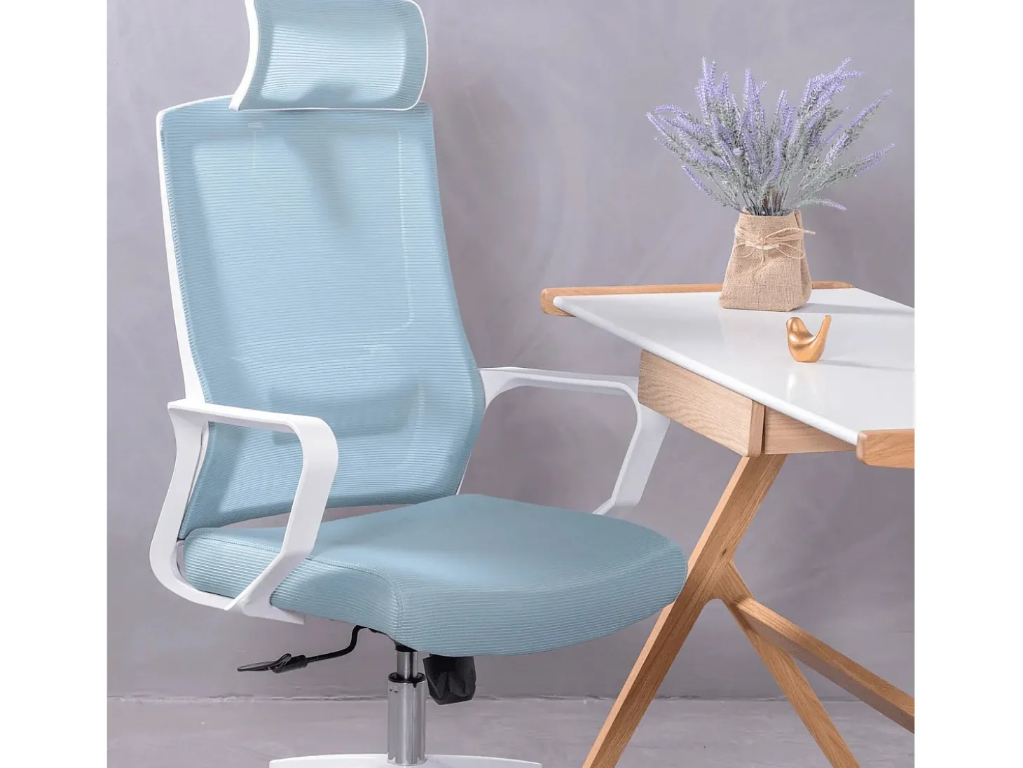 Cadeira de secretária ergonómica em mesh respirável e apoio de cabeça ajustável - Mesh - Azul