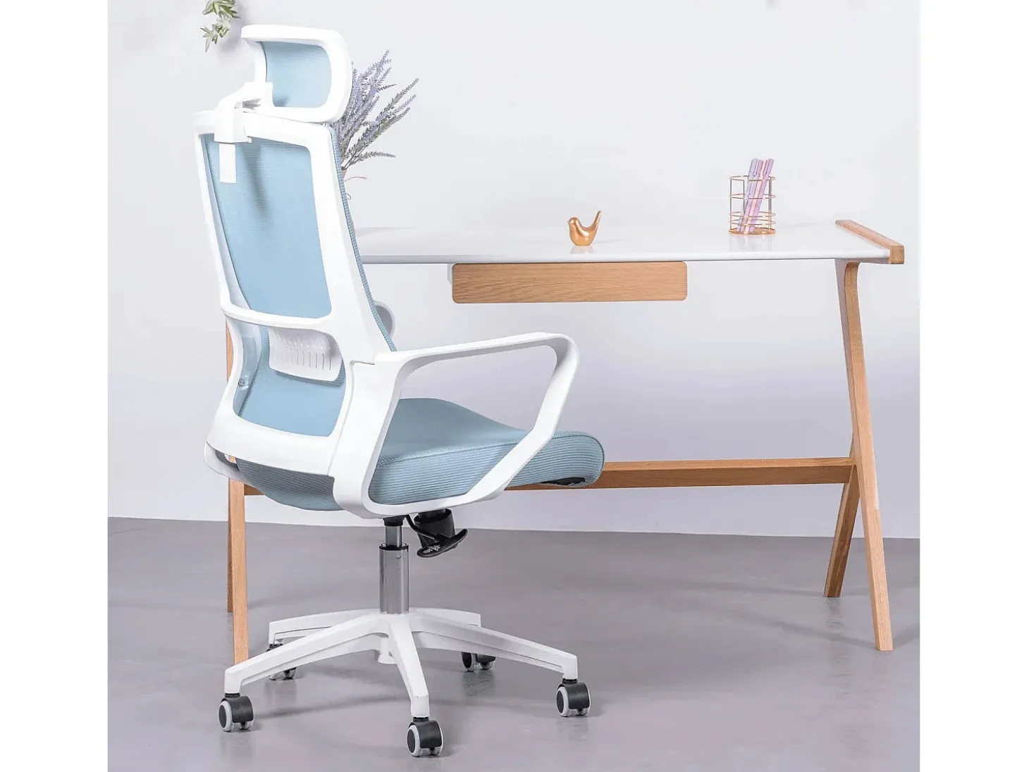 Cadeira de secretária ergonómica em mesh respirável e apoio de cabeça ajustável - Mesh - Azul