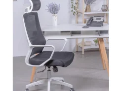 Cadeira de secretária ergonómica em mesh respirável e apoio de cabeça ajustável - Mesh - Preto