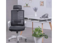 Cadeira de secretária ergonómica em mesh respirável e apoio de cabeça ajustável - Mesh - Preto