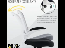 Cadeira de secretária giratória ergonómica com apoios para os braços, tecido ajustável, Branco - ZIK