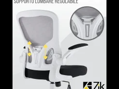 Cadeira de secretária giratória ergonómica com apoios para os braços, tecido ajustável, Branco - ZIK