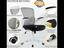 Cadeira de secretária giratória ergonómica com apoios para os braços, tecido ajustável, Branco - ZIK