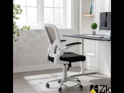 Cadeira de secretária giratória ergonómica com apoios para os braços, tecido ajustável, Branco - ZIK