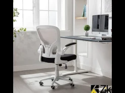 Cadeira de secretária giratória ergonómica com apoios para os braços, tecido ajustável, Branco - ZIK