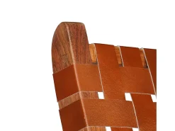 Cadeira dobrável tiras cruzadas couro genuíno castanho