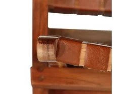 Cadeira dobrável tiras cruzadas couro genuíno castanho
