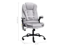 Cadeira escritório c/ função de massagem veludo cinzento-claro