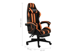 Cadeira estilo corrida c/ apoio pés couro artif. preto/laranja