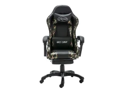Cadeira estilo corrida c/ apoio pés couro art. preto/camuflado