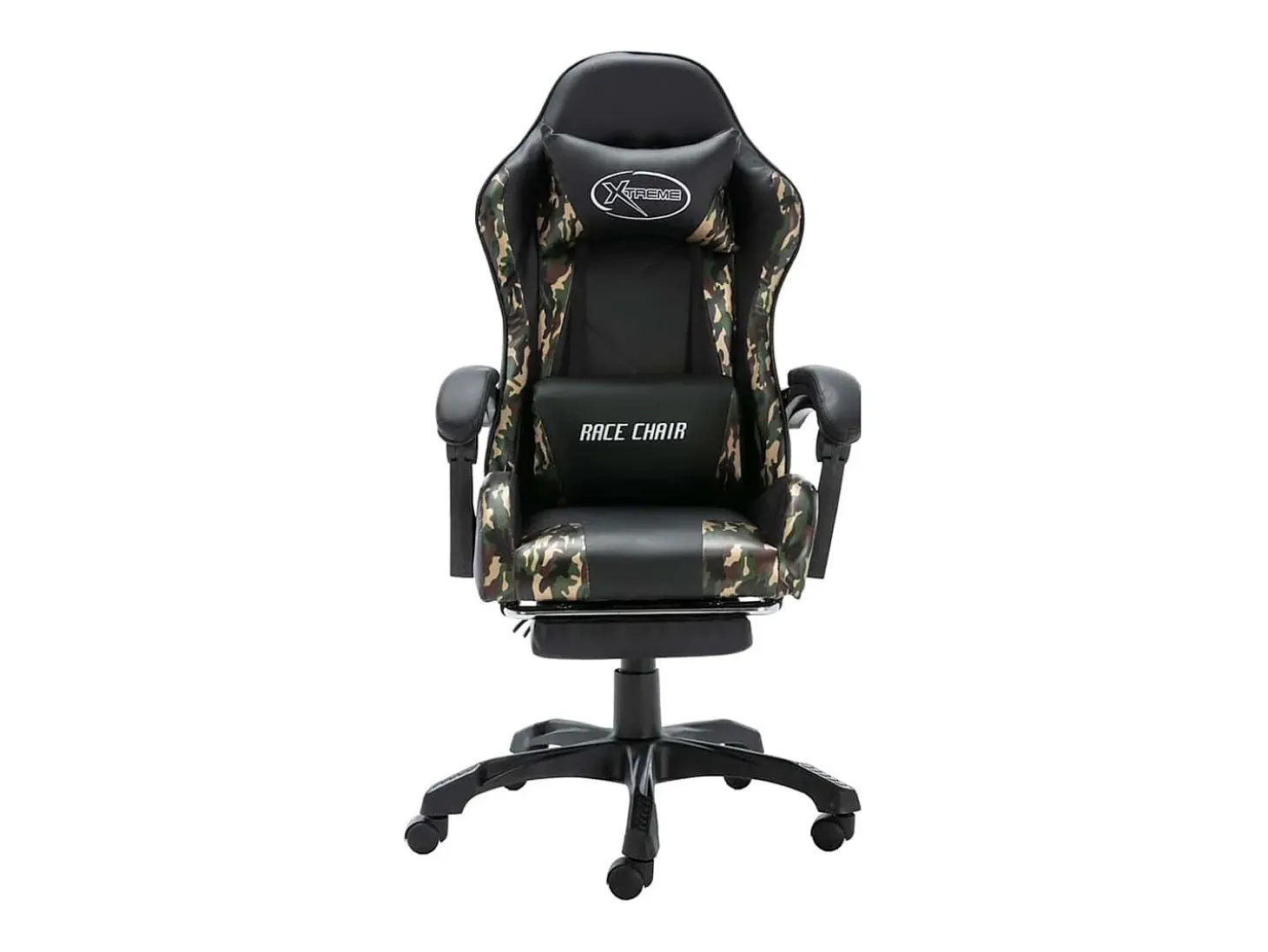 Cadeira estilo corrida c/ apoio pés couro art. preto/camuflado