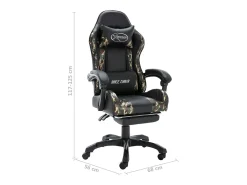 Cadeira estilo corrida c/ apoio pés couro art. preto/camuflado