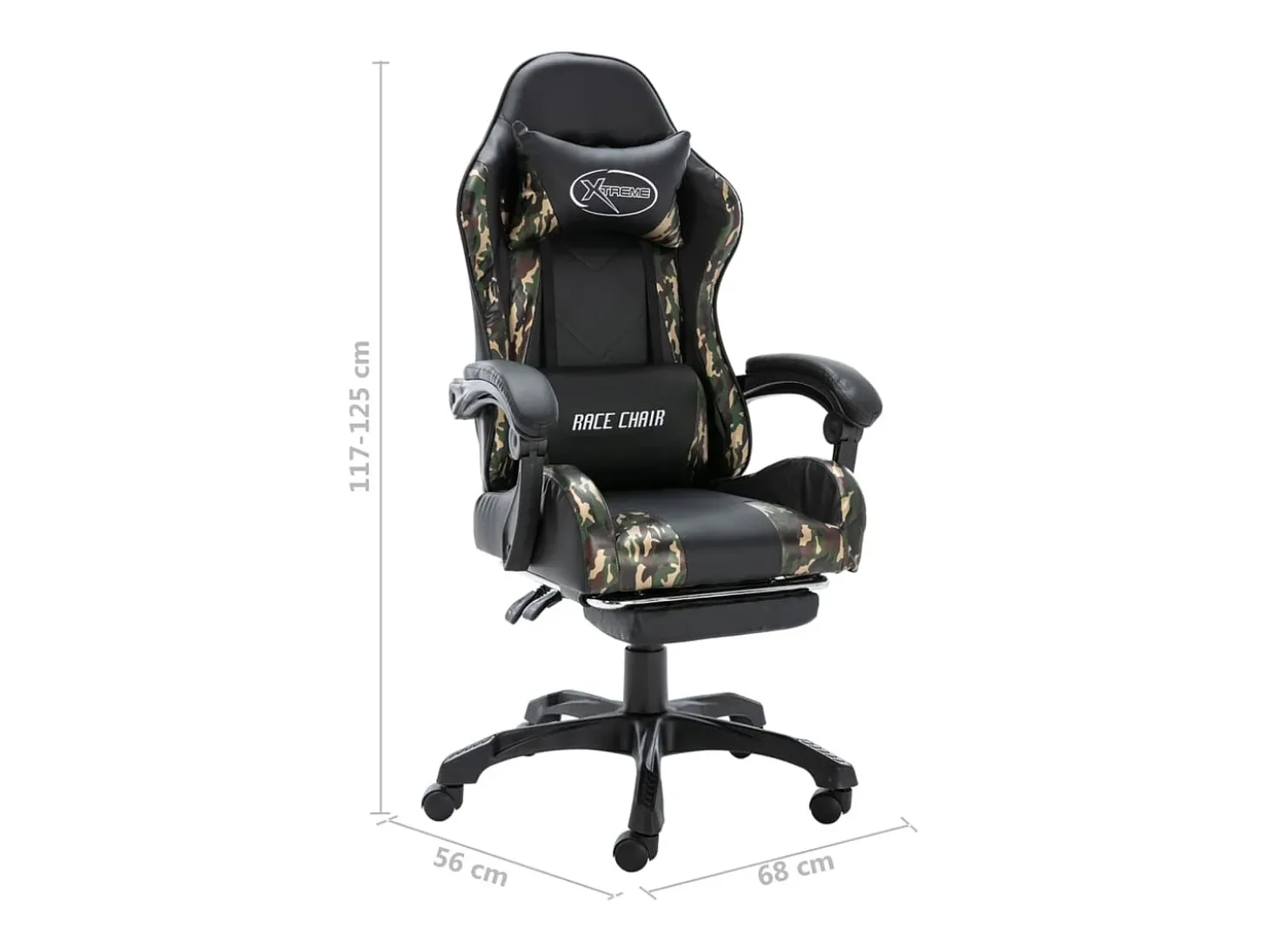 Cadeira estilo corrida c/ apoio pés couro art. preto/camuflado