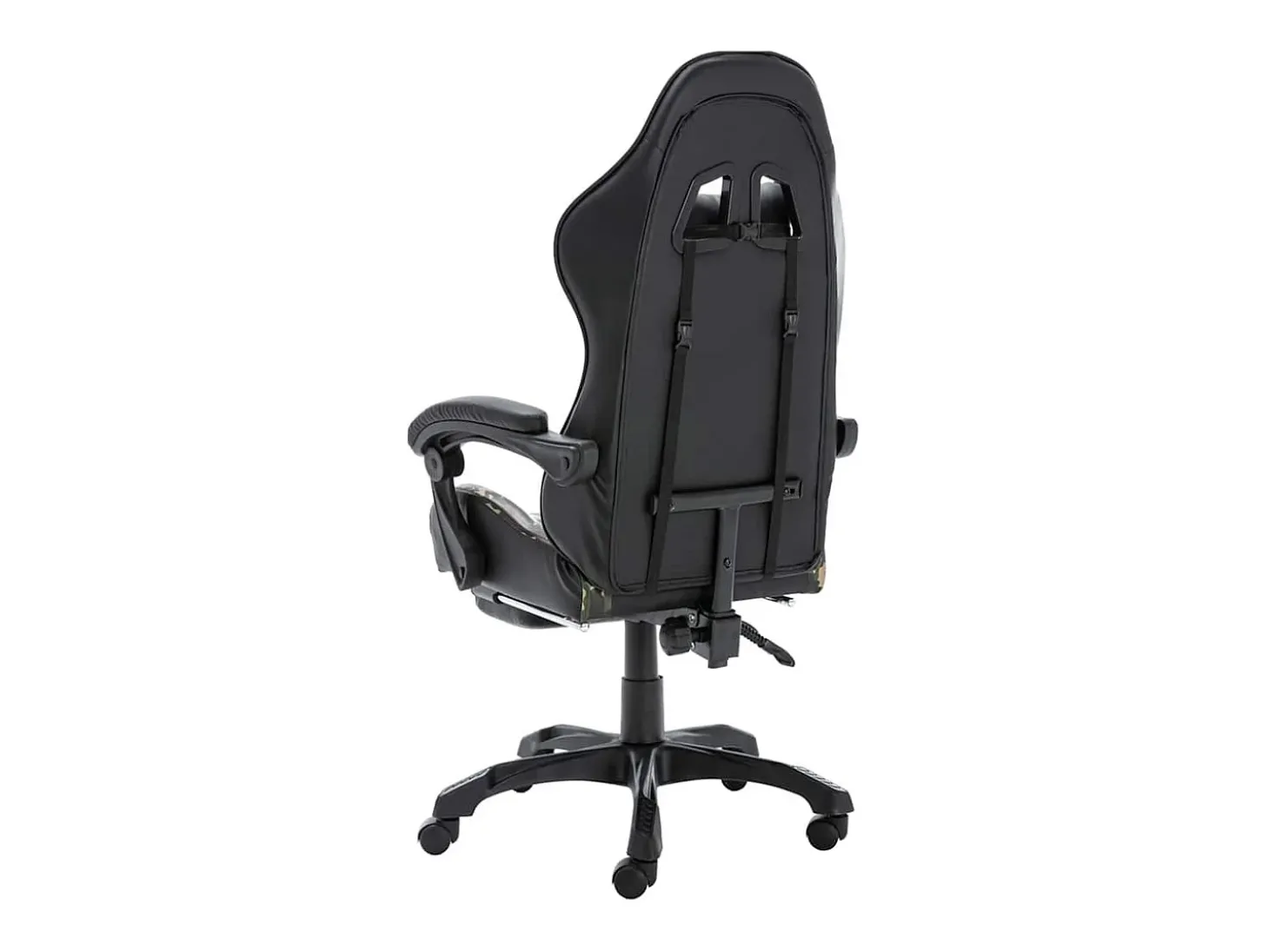 Cadeira estilo corrida c/ apoio pés couro art. preto/camuflado