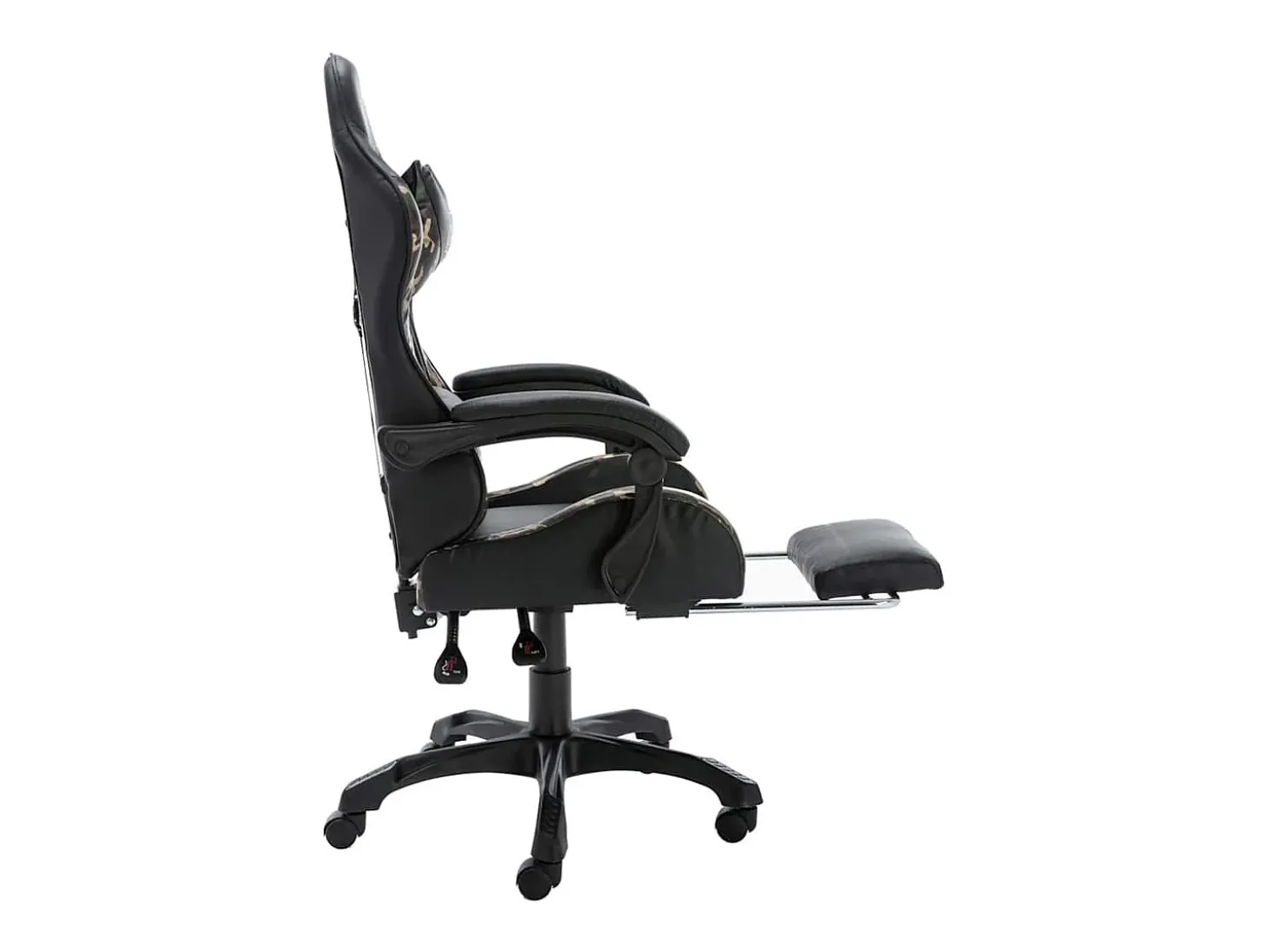 Cadeira estilo corrida c/ apoio pés couro art. preto/camuflado