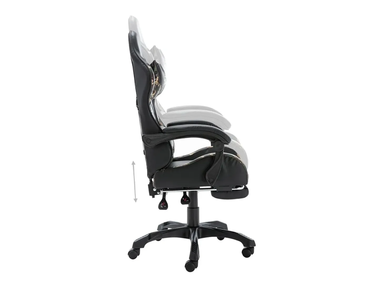 Cadeira estilo corrida c/ apoio pés couro art. preto/camuflado
