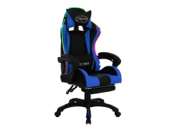 Cadeira estilo corrida c/ luzes LED RGB couro artif. azul/preto