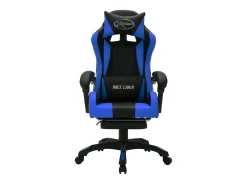 Cadeira estilo corrida c/ luzes LED RGB couro artif. azul/preto