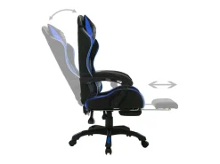 Cadeira estilo corrida c/ luzes LED RGB couro artif. azul/preto