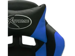 Cadeira estilo corrida c/ luzes LED RGB couro artif. azul/preto