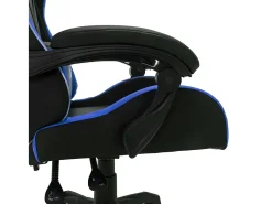 Cadeira estilo corrida c/ luzes LED RGB couro artif. azul/preto
