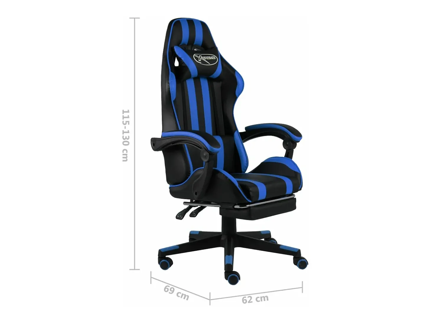 Cadeira estilo corrida c/ apoio pés couro artificial preto/azul