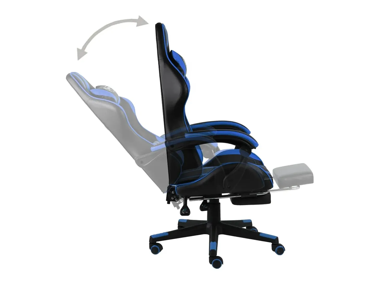 Cadeira estilo corrida c/ apoio pés couro artificial preto/azul