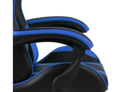 Cadeira estilo corrida c/ apoio pés couro artificial preto/azul