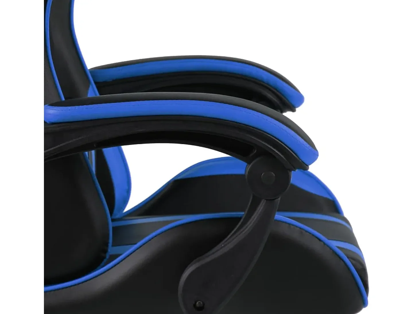 Cadeira estilo corrida c/ apoio pés couro artificial preto/azul