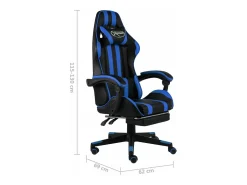 Cadeira estilo corrida c/ apoio pés couro artificial preto/azul