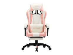 Cadeira estilo corrida c/ apoio pés couro artif. rosa/branco