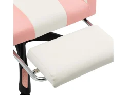 Cadeira estilo corrida c/ apoio pés couro artif. rosa/branco